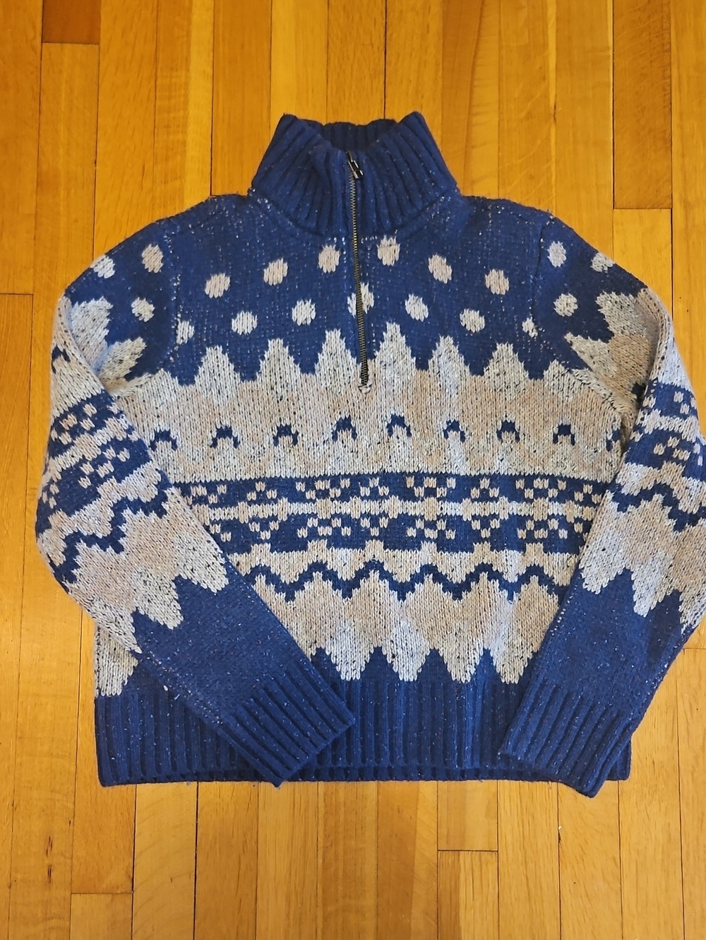Toad&Co Blue and Cream Women's Zip-Up Fair Isle Sweater
